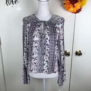 JOE. B TOP V NECK TIE LONG SLEEVE FLORAL SZ LG